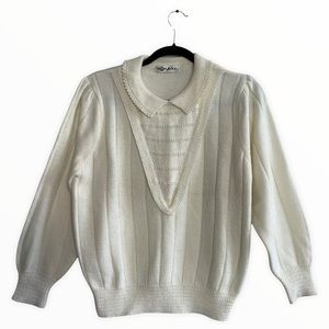 Vintage Anna Cream Eyelash Collared Sweater Size Small